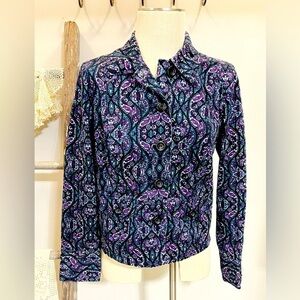 CHARTER CLUB Petite Paisley Jacket Size P/M Jean Jacket Style - Front Pockets